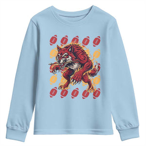 Wolf Football Lover Youth Sweatshirt Game Day Fan Lifestyle TS12 Light Blue Print Your Wear