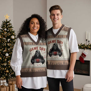 Funny Grim Reaper Dark Football V-Neck Knit Sweater Vest Game Day Fan Lifestyle TS12 Mocha Mousse Print Your Wear