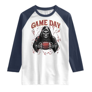 Funny Grim Reaper Dark Football Raglan Shirt Game Day Fan Lifestyle TS12 White Navy Print Your Wear
