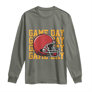 Funny Football Helmet Long Sleeve Shirt Game Day Sport Lover Gift TS12 Military Green Print Your Wear