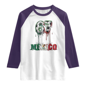 Funny Mexico Soccer 67 Meme Raglan Shirt Chicano Soccer Lovers TS12 White Purple Print Your Wear