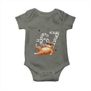 Funny Cat Playing Soccer Baby Onesie Six Seven Meme TS12 Military Green Print Your Wear