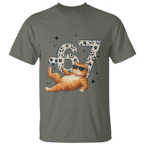 Funny Cat Playing Soccer T Shirt Six Seven Meme TS12 Military Green Print Your Wear