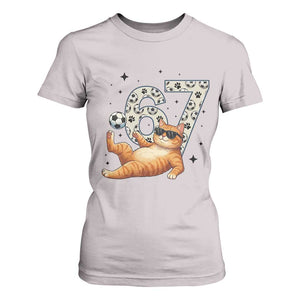 Funny Cat Playing Soccer T Shirt For Women Six Seven Meme TS12 Ice Gray Print Your Wear