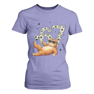 Funny Cat Playing Soccer T Shirt For Women Six Seven Meme TS12 Violet Print Your Wear