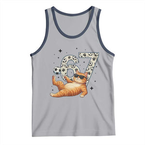 Funny Cat Playing Soccer Tank Top Six Seven Meme TS12 Athletic Heather Navy Print Your Wear