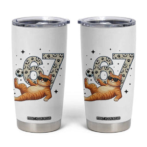 Funny Cat Playing Soccer Tumbler Cup Six Seven Meme TS12 White Print Your Wear
