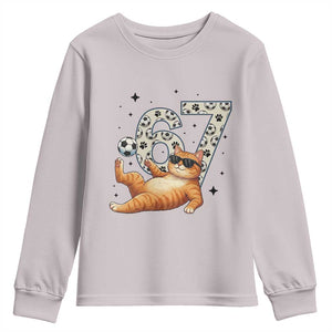 Funny Cat Playing Soccer Youth Sweatshirt Six Seven Meme TS12 Ice Gray Print Your Wear