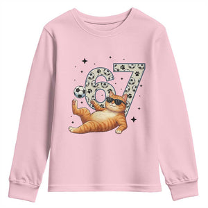 Funny Cat Playing Soccer Youth Sweatshirt Six Seven Meme TS12 Light Pink Print Your Wear