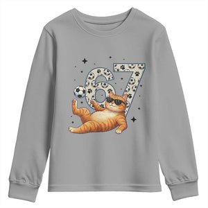 Funny Cat Playing Soccer Youth Sweatshirt Six Seven Meme TS12 Sport Gray Print Your Wear