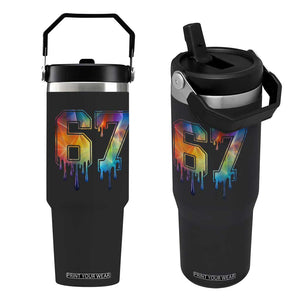Funny Six Seven Prism Effect Printed Meme Flip Straw Tumbler TS12 One Size: 30 oz Black Print Your Wear