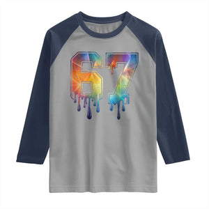 Funny Six Seven Prism Effect Printed Meme Raglan Shirt TS12 Sport Gray Navy Print Your Wear