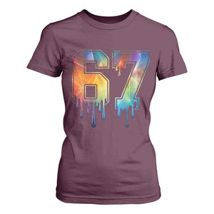 Funny Six Seven Prism Effect Printed Meme T Shirt For Women TS12 Maroon Print Your Wear