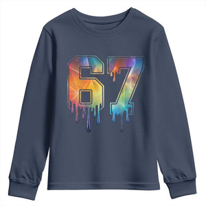 Funny Six Seven Prism Effect Printed Meme Youth Sweatshirt TS12 Navy Print Your Wear