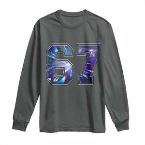 Prism Rainbow Effect Printed Long Sleeve Shirt Six Seven 67 Meme TS12 Dark Heather Print Your Wear