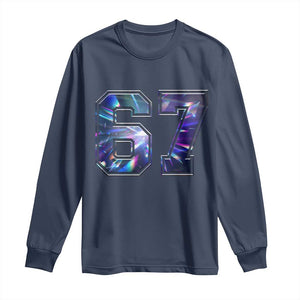 Prism Rainbow Effect Printed Long Sleeve Shirt Six Seven 67 Meme TS12 Navy Print Your Wear