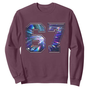 Prism Rainbow Effect Printed Sweatshirt Six Seven 67 Meme TS12 Maroon Print Your Wear