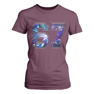 Prism Rainbow Effect Printed T Shirt For Women Six Seven 67 Meme TS12 Maroon Print Your Wear