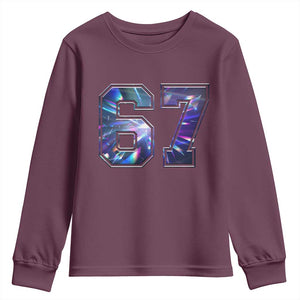Prism Rainbow Effect Printed Youth Sweatshirt Six Seven 67 Meme TS12 Maroon Print Your Wear