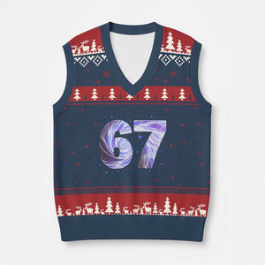 Swirl Effect Printed Six Seven Meme V-Neck Knit Sweater Vest Gen Z Alpha Gift TS12 Navy Red Print Your Wear