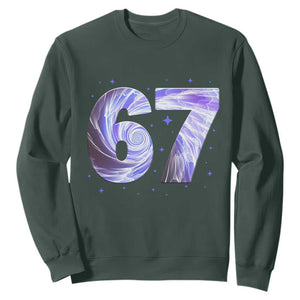 Swirl Effect Printed Six Seven Meme Sweatshirt Gen Z Alpha Gift TS12 Dark Forest Green Print Your Wear