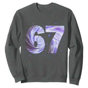 Swirl Effect Printed Six Seven Meme Sweatshirt Gen Z Alpha Gift TS12 Dark Heather Print Your Wear