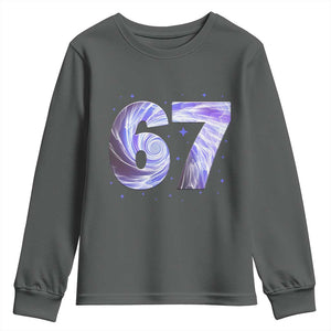 Swirl Effect Printed Six Seven Meme Youth Sweatshirt Gen Z Alpha Gift TS12 Dark Heather Print Your Wear