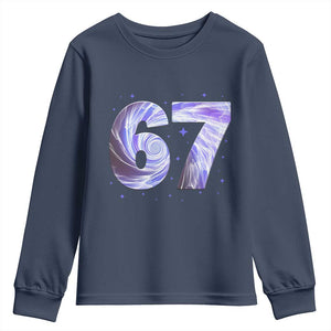 Swirl Effect Printed Six Seven Meme Youth Sweatshirt Gen Z Alpha Gift TS12 Navy Print Your Wear