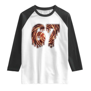 Fire Swirl Effect Printed Raglan Shirt Six Seven Meme TS12 White Black Print Your Wear