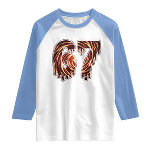 Fire Swirl Effect Printed Raglan Shirt Six Seven Meme TS12 White Carolina Blue Print Your Wear