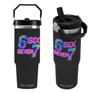 Colorful Neon Light Effect Flip Straw Tumbler Six Seven Meme TS12 One Size: 30 oz Black Print Your Wear