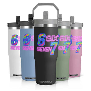Colorful Neon Light Effect Flip Straw Tumbler Six Seven Meme TS12 Print Your Wear