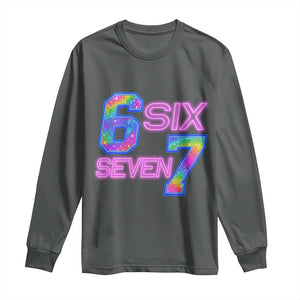 Colorful Neon Light Effect Long Sleeve Shirt Six Seven Meme TS12 Dark Heather Print Your Wear