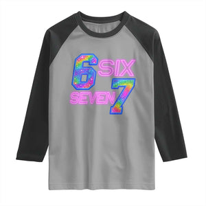 Colorful Neon Light Effect Raglan Shirt Six Seven Meme TS12 Sport Gray Black Print Your Wear