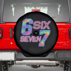 Colorful Neon Light Effect Spare Tire Cover Six Seven Meme TS12 Black Print Your Wear