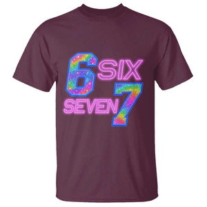 Colorful Neon Light Effect T Shirt Six Seven Meme TS12 Maroon Print Your Wear