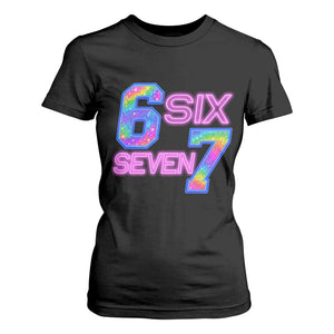 Colorful Neon Light Effect T Shirt For Women Six Seven Meme TS12 Black Print Your Wear