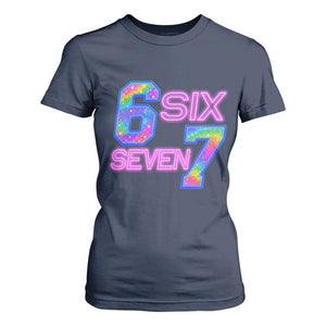 Colorful Neon Light Effect T Shirt For Women Six Seven Meme TS12 Navy Print Your Wear