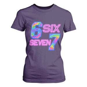 Colorful Neon Light Effect T Shirt For Women Six Seven Meme TS12 Purple Print Your Wear