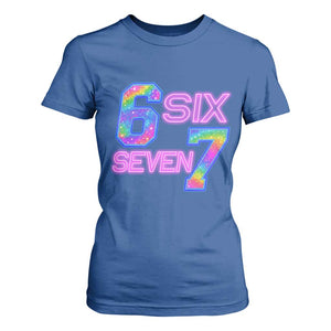 Colorful Neon Light Effect T Shirt For Women Six Seven Meme TS12 Royal Blue Print Your Wear