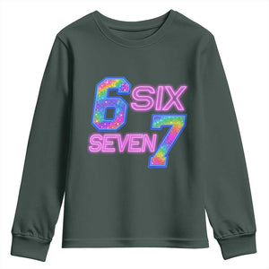 Colorful Neon Light Effect Youth Sweatshirt Six Seven Meme TS12 Dark Forest Green Print Your Wear