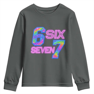Colorful Neon Light Effect Youth Sweatshirt Six Seven Meme TS12 Dark Heather Print Your Wear