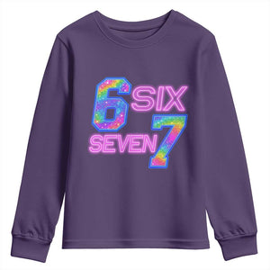 Colorful Neon Light Effect Youth Sweatshirt Six Seven Meme TS12 Purple Print Your Wear