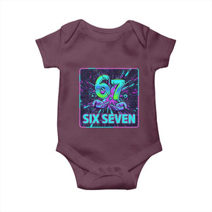 Funny Six Seven Meme Baby Onesie Cyberpunk Neon Style TS12 Maroon Print Your Wear