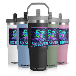 Funny Six Seven Meme Flip Straw Tumbler Cyberpunk Neon Style TS12 Print Your Wear
