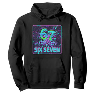 Funny Six Seven Meme Hoodie Cyberpunk Neon Style TS12 Black Print Your Wear