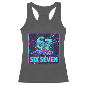 Funny Six Seven Meme Racerback Tank Top Cyberpunk Neon Style TS12 Dark Heather Print Your Wear