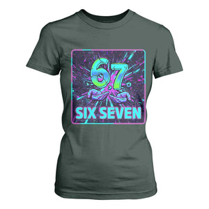 Funny Six Seven Meme T Shirt For Women Cyberpunk Neon Style TS12 Dark Forest Green Print Your Wear