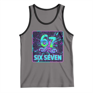 Funny Six Seven Meme Tank Top Cyberpunk Neon Style TS12 Deep Heather Black Print Your Wear