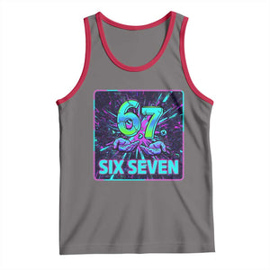 Funny Six Seven Meme Tank Top Cyberpunk Neon Style TS12 Deep Heather Red Print Your Wear